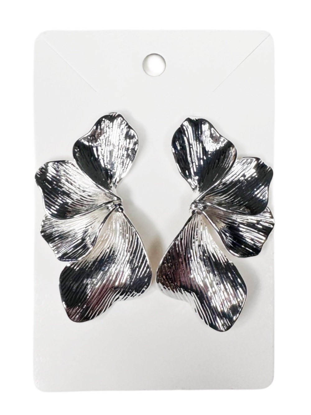 Silver Floral Petal Drop Earrings